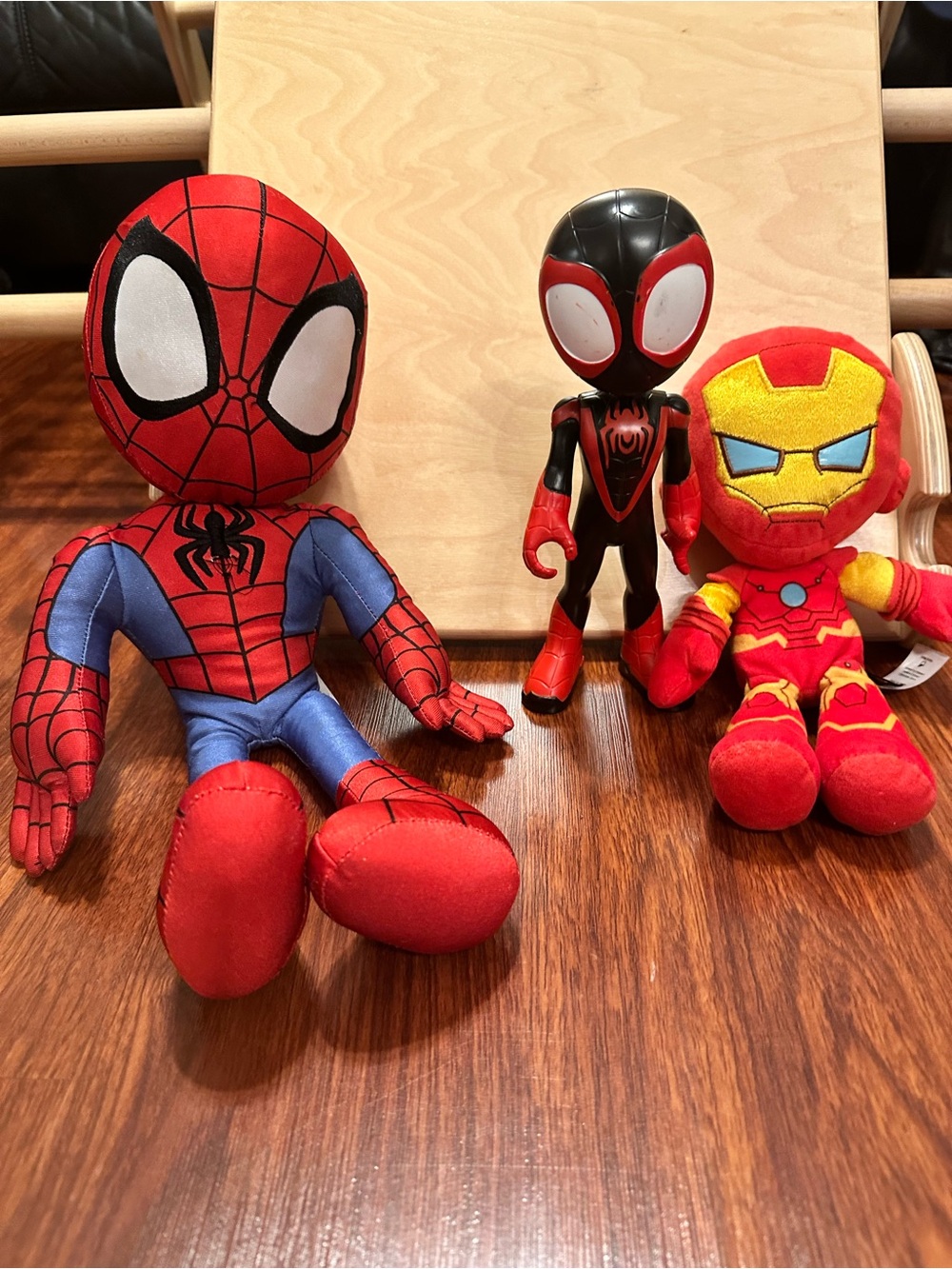 Marvel Red, Blue, Black Plush & Figure Set — Spider-Man and Iron Man